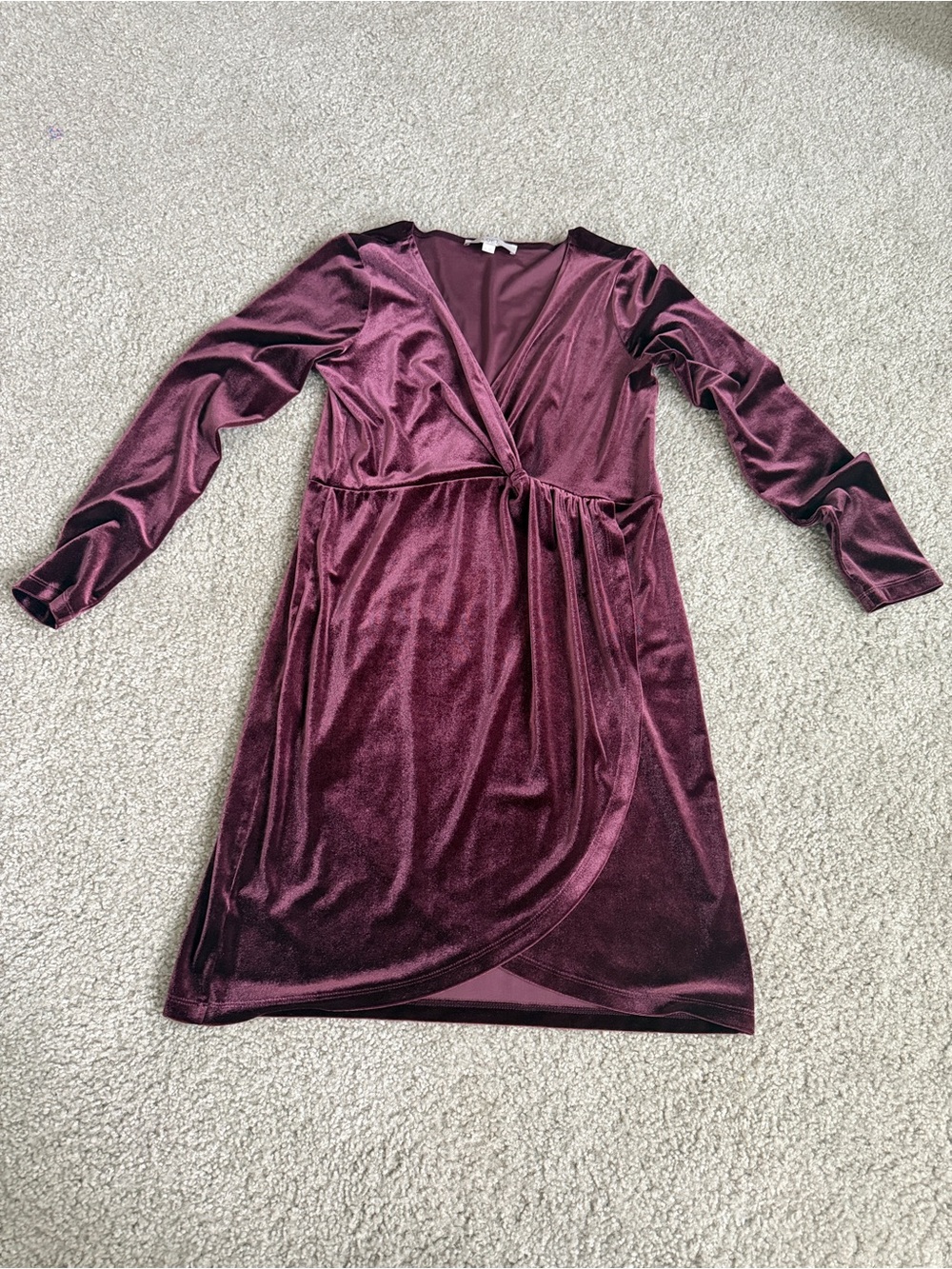Loft Velvet Wrap Dress in Deep Plum